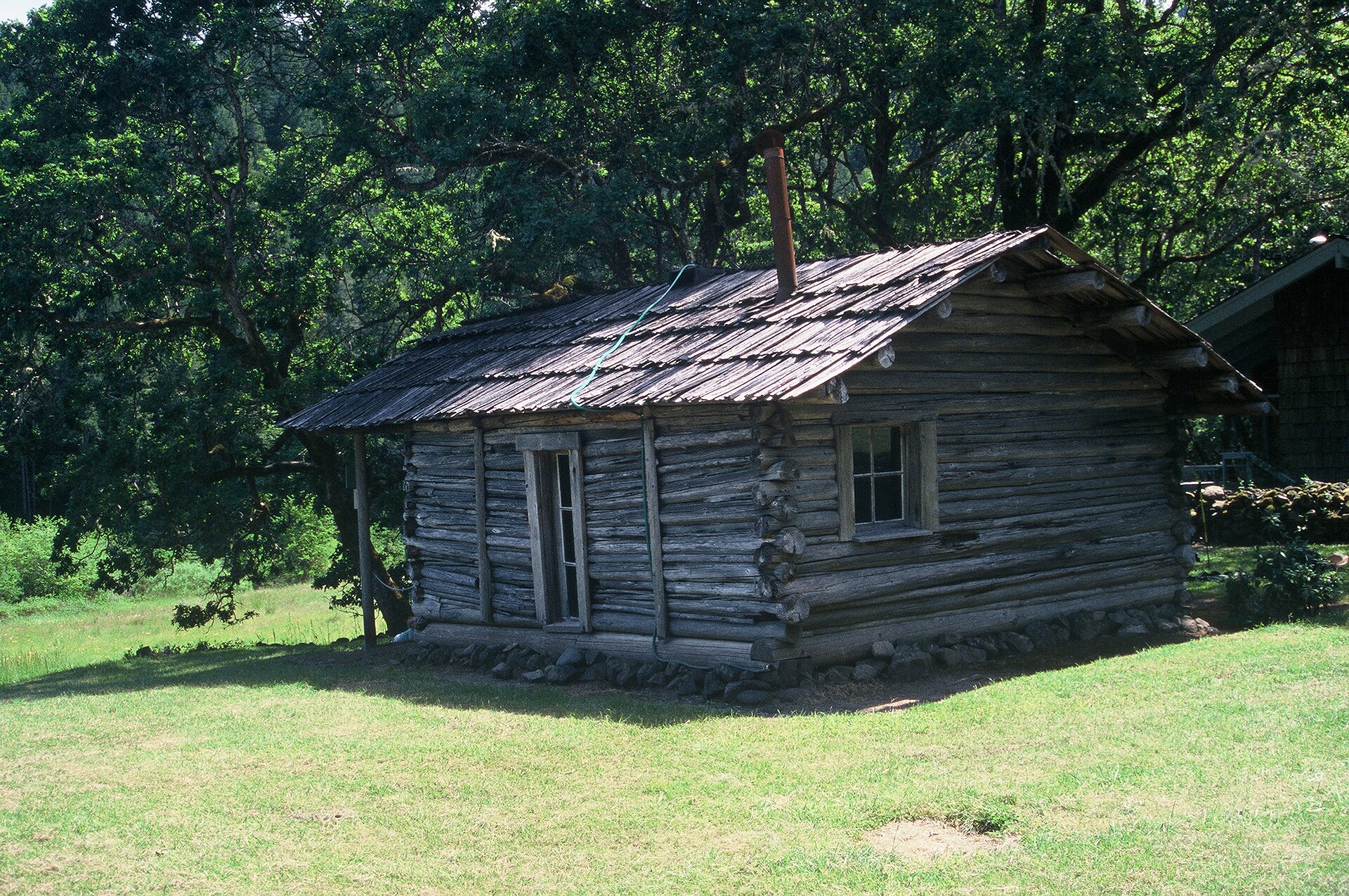 wooden cabin window forest